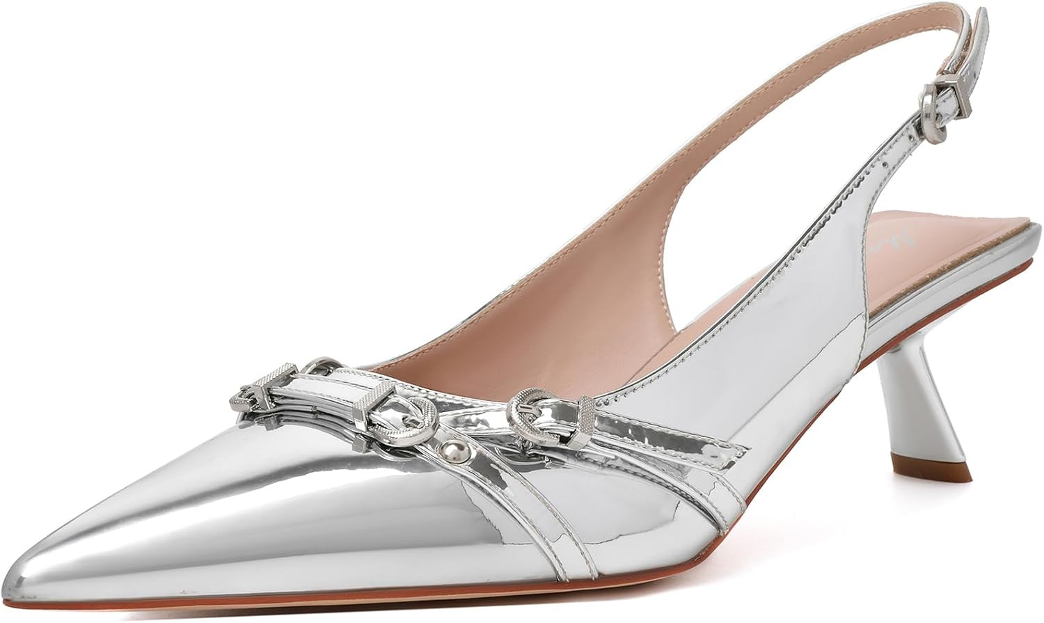Mostrin Kitten Heels for Women Pointed Toe Pumps Patent Leather Low Heel Slingback Heels with Buckle Dress Shoes for Dating Party Working | Amazon (US)