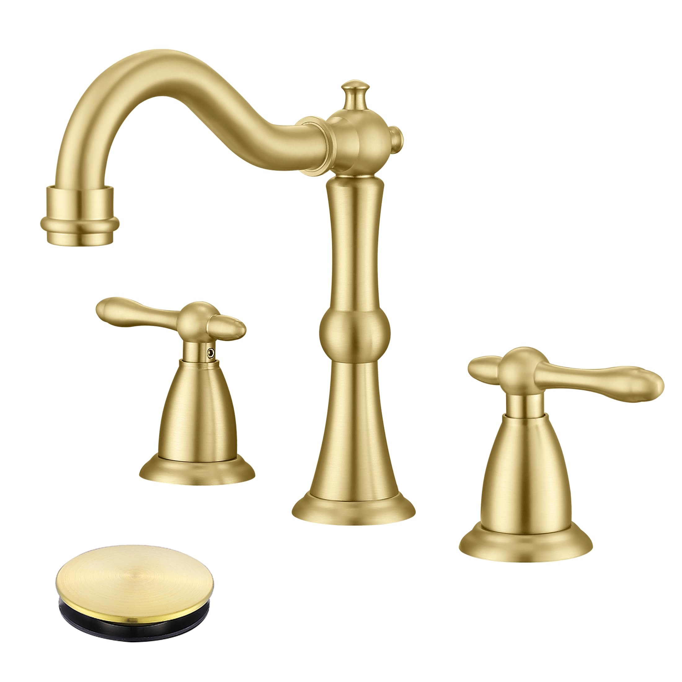 Antique Brushed Gold Bathroom Faucet 3 Hole, Widespread Bathroom Sink Faucet with Pop Up Drain an... | Amazon (US)