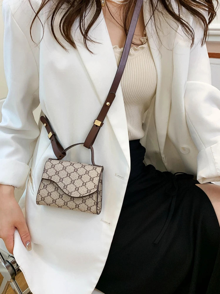 Mini Geometric Pattern Flap Square Bag Mini Classic Printed Bag, Flap Crossbody Purse, Women's PU Leather Purse (Cannot Hold A Phone ) | SHEIN