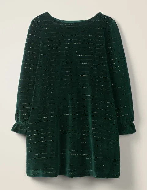 Sparkle Stripe Velvet Dress - Emerald Night Green/Gold | Boden (US)