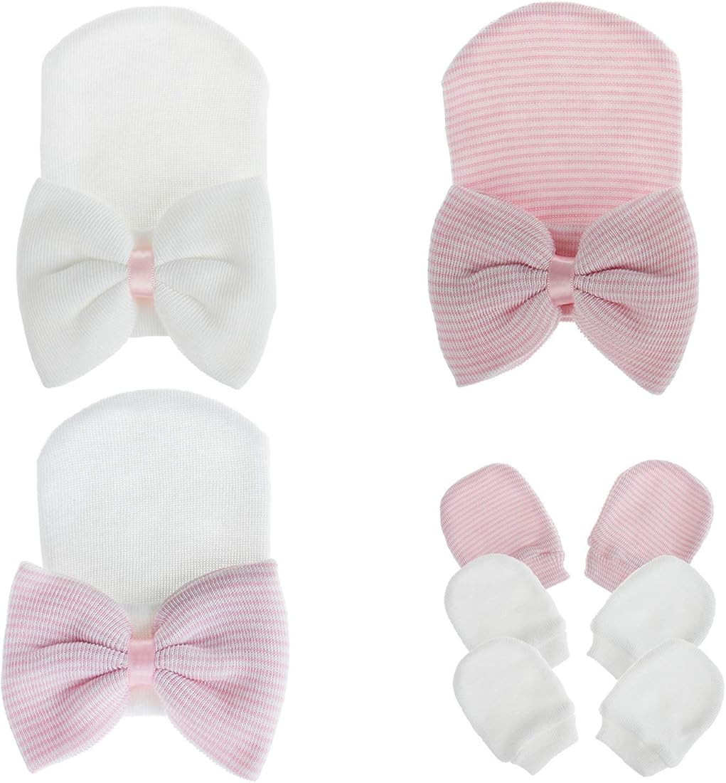 Zando Newborn Hospital Hat Toddler Beanie Baby Boy Girl Knot Headbands with Big Bows Infant Baby ... | Amazon (US)