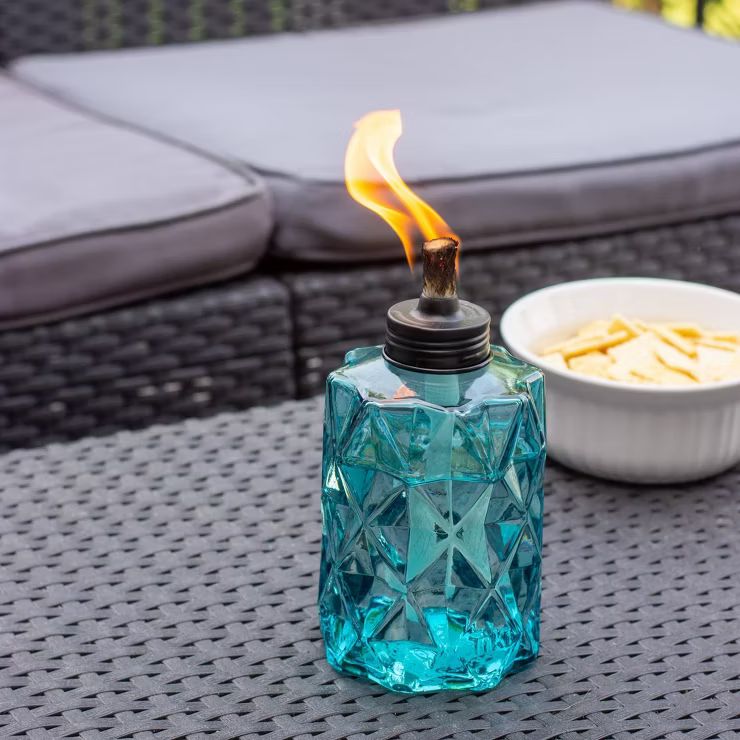 Table Top Diamond Glass Oil Lamp - Blue - TIKI | Target