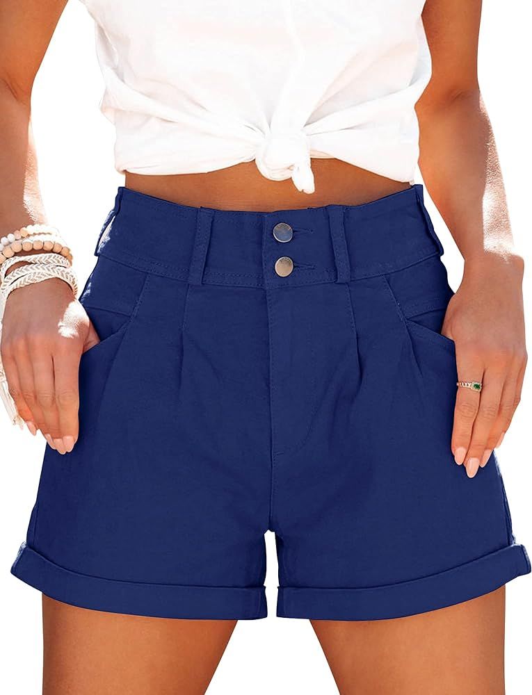 Hilltichu Womens Relaxed Fit Casual High Waist Pocketed Denim Shorts | Amazon (US)