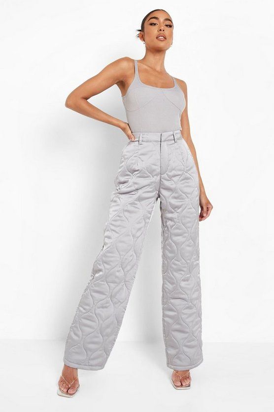 Quilted Satin Straight Leg Pants | Boohoo.com (US & CA)