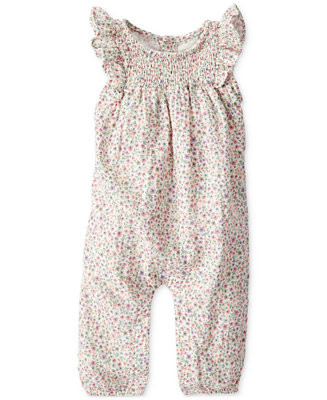 Baby Girls Organic Cotton Gauze Smocked Jumpsuit | Macy's