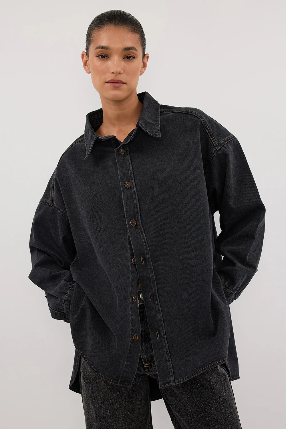 ASHTON WASHED BLACK DENIM SHIRT | DISSH