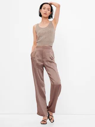 High Rise Pleated Satin Trousers | Gap (US)