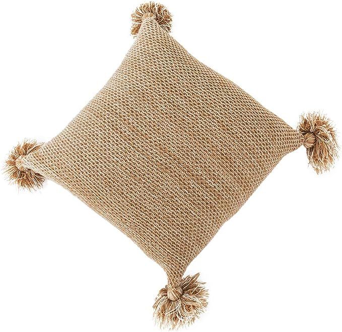 PUMYPOREITY Cotton Decorative Knit Throw Pillow Cover, Soft Cushion Case with Pompoms Tassels, Bo... | Amazon (US)