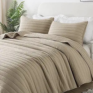 ROARINGWILD Beige Cream Tan Queen Size Quilt Bedding Sets with Pillow Shams, Full Lightweight Sof... | Amazon (US)