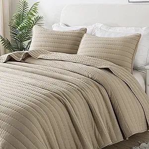 ROARINGWILD Beige Cream Tan King Size Quilt Bedding Sets with Pillow Shams, Lightweight Soft Beds... | Amazon (US)