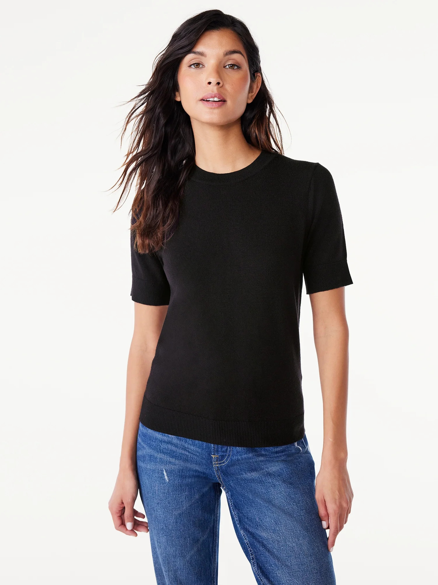 Free Assembly Women’s Crewneck Sweater with Short Sleeves, Lightweight, Sizes XS-XXL | Walmart (US)