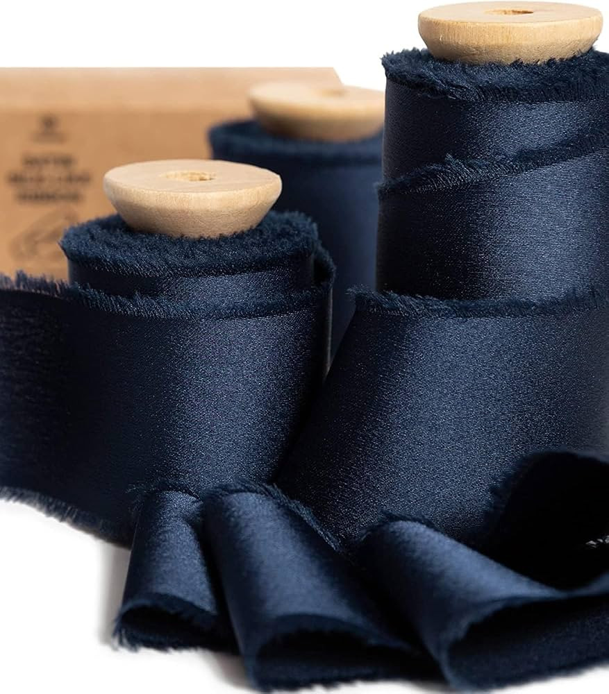 Vitalizart Navy Blue Ribbon Silk Satin 1-1/2 inch x 15 Yard Navy Blue Handmade Frayed Ribbons for... | Amazon (US)