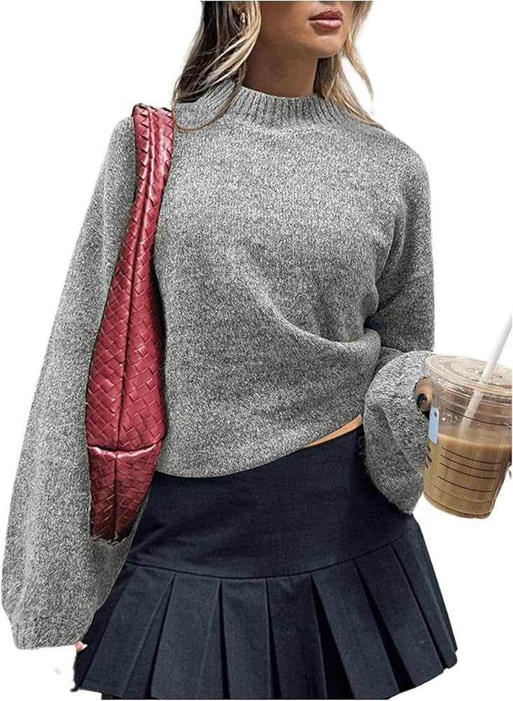 SweatyRocks Women's Mock Neck Long Sleeve Sweater Dressy Casual Knit Pullover Sweater | Amazon (US)