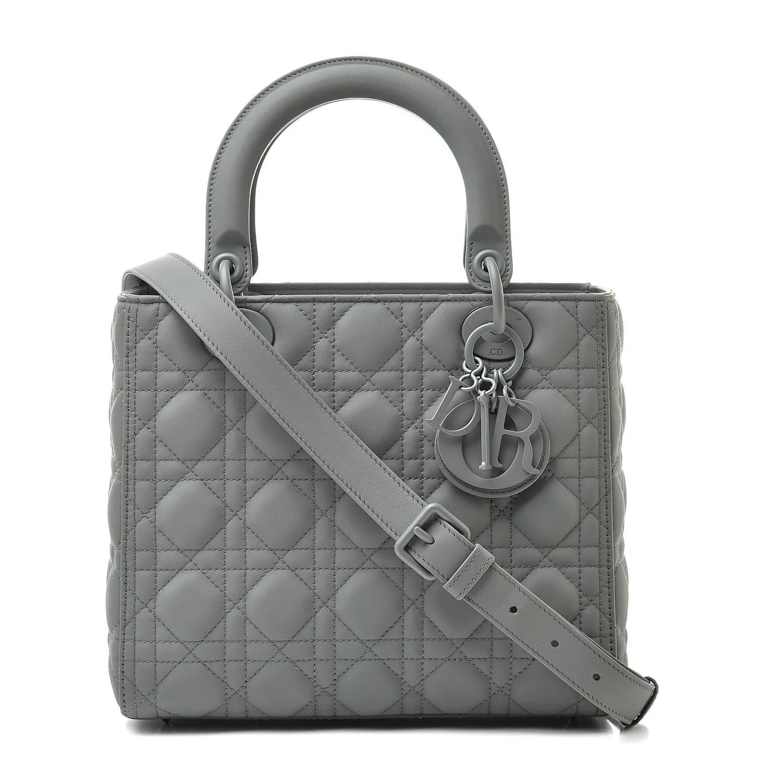 Ultra Matte Calfskin Cannage Medium Lady Dior Grey Stone | FASHIONPHILE (US)