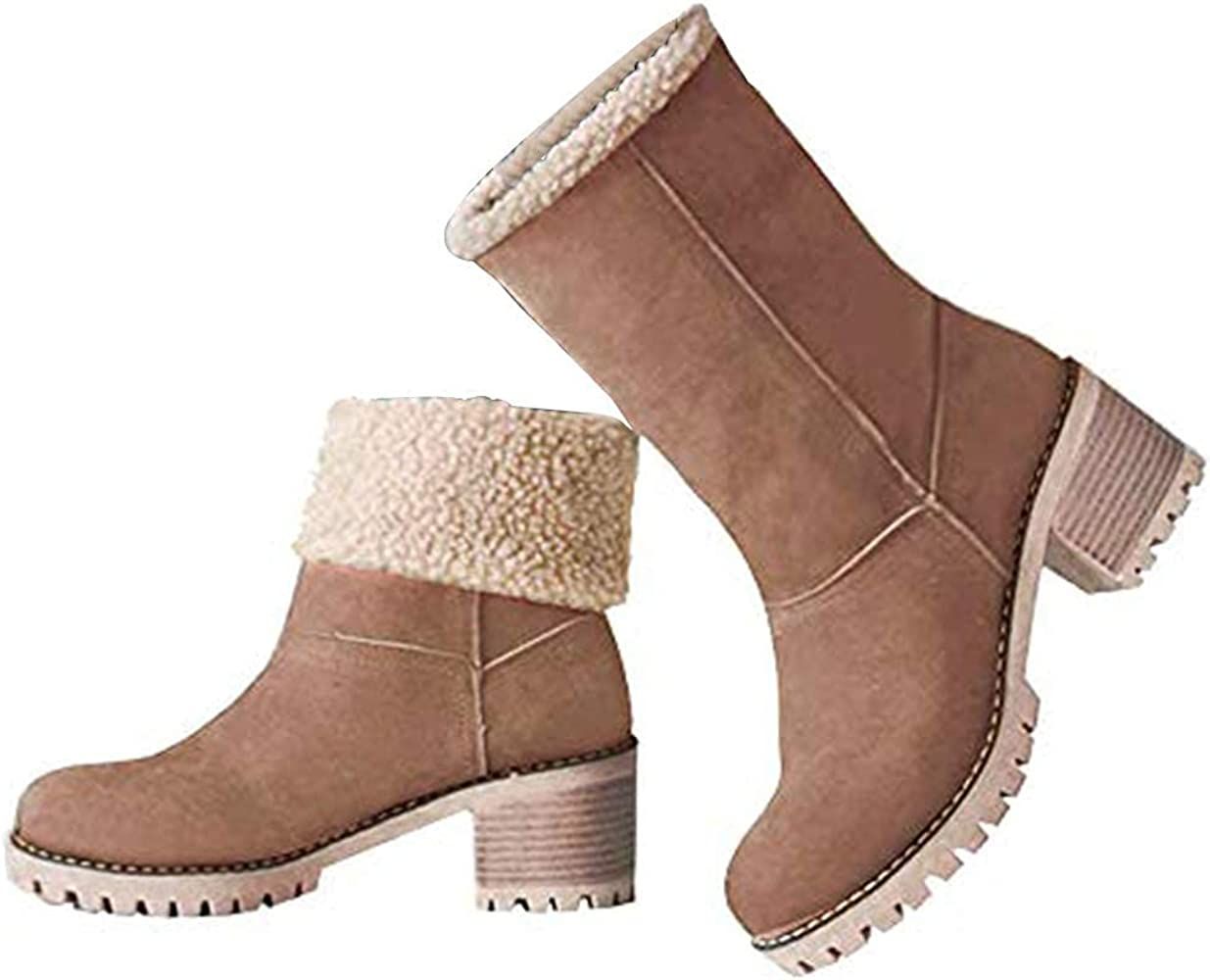 Vimisaoi Winter Boots for Women, Comfortable Slip On Mid Chunky Heel Suede Warm Snow Ankle Boots Out | Amazon (US)