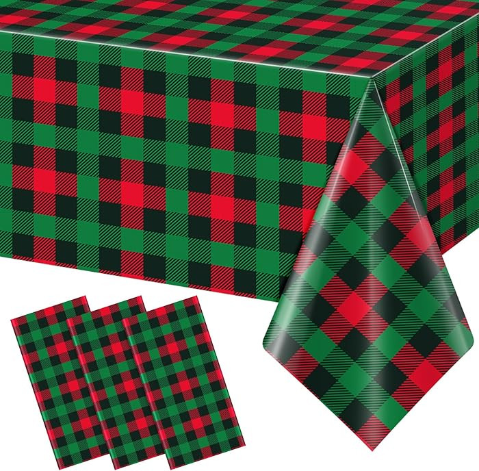 3 Pack Christmas Plastic Plaid Tablecloth for Rectangle Tables, Disposable Waterproof Red and Gre... | Amazon (US)