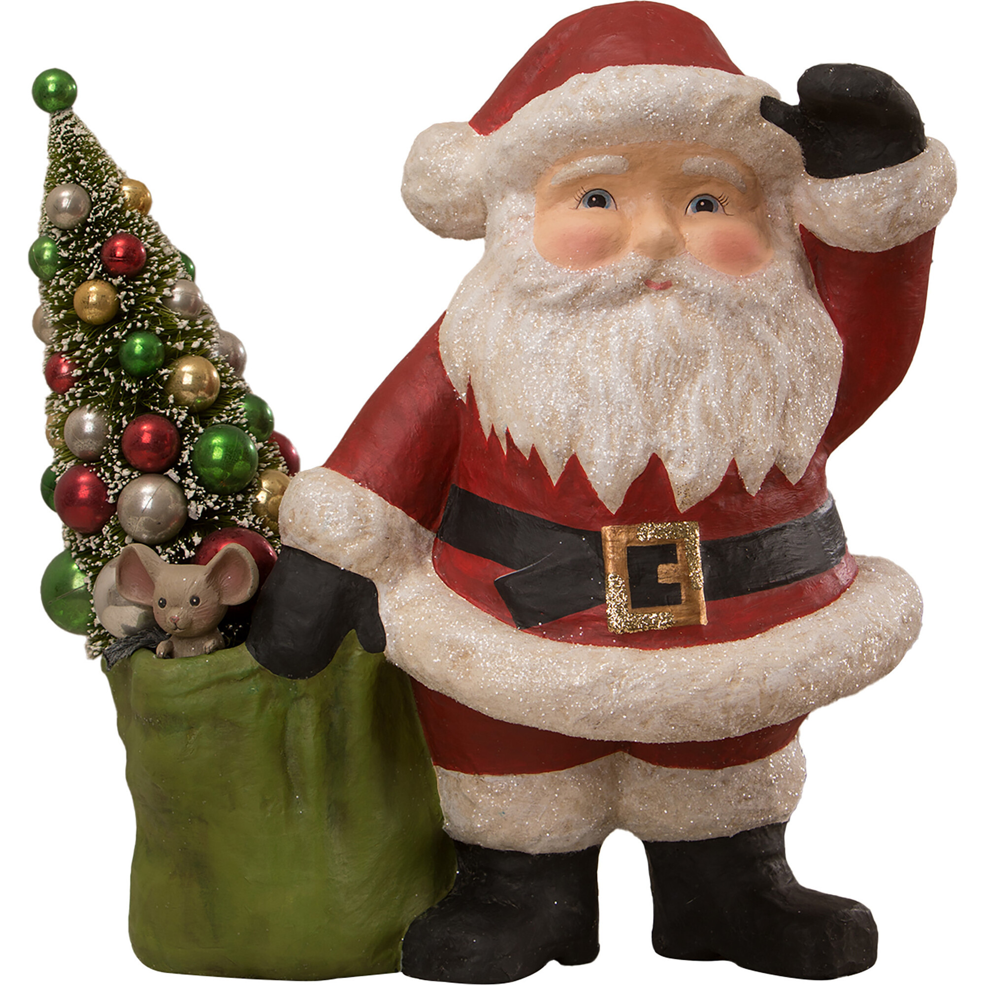 Jolly Waving Santa With Bag Large Paper Mache | Maisonette