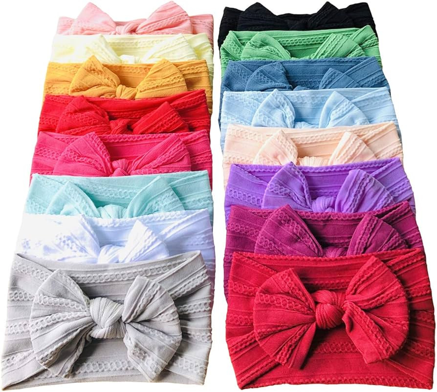 Baby Girl Bows Nylon Headbands Jacquard Design for Newborn Infant Toddler Little Girls (16-Pack) | Amazon (US)