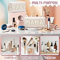 CY2SIDE MAMA Baby Letter Makeup Bag - 2PCS White MAMA and BABY Chenille Letter Patch Cosmetic Bag... | Amazon (US)