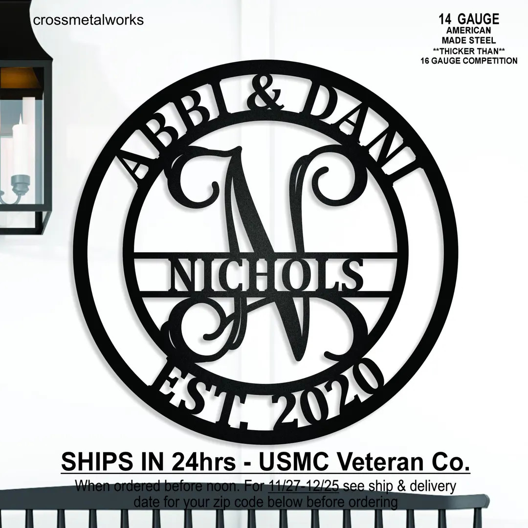 Custom Family Name Metal Monogram Sign or Ornament, Last Name Sign, Bridal Shower Gift, Personali... | Etsy (US)