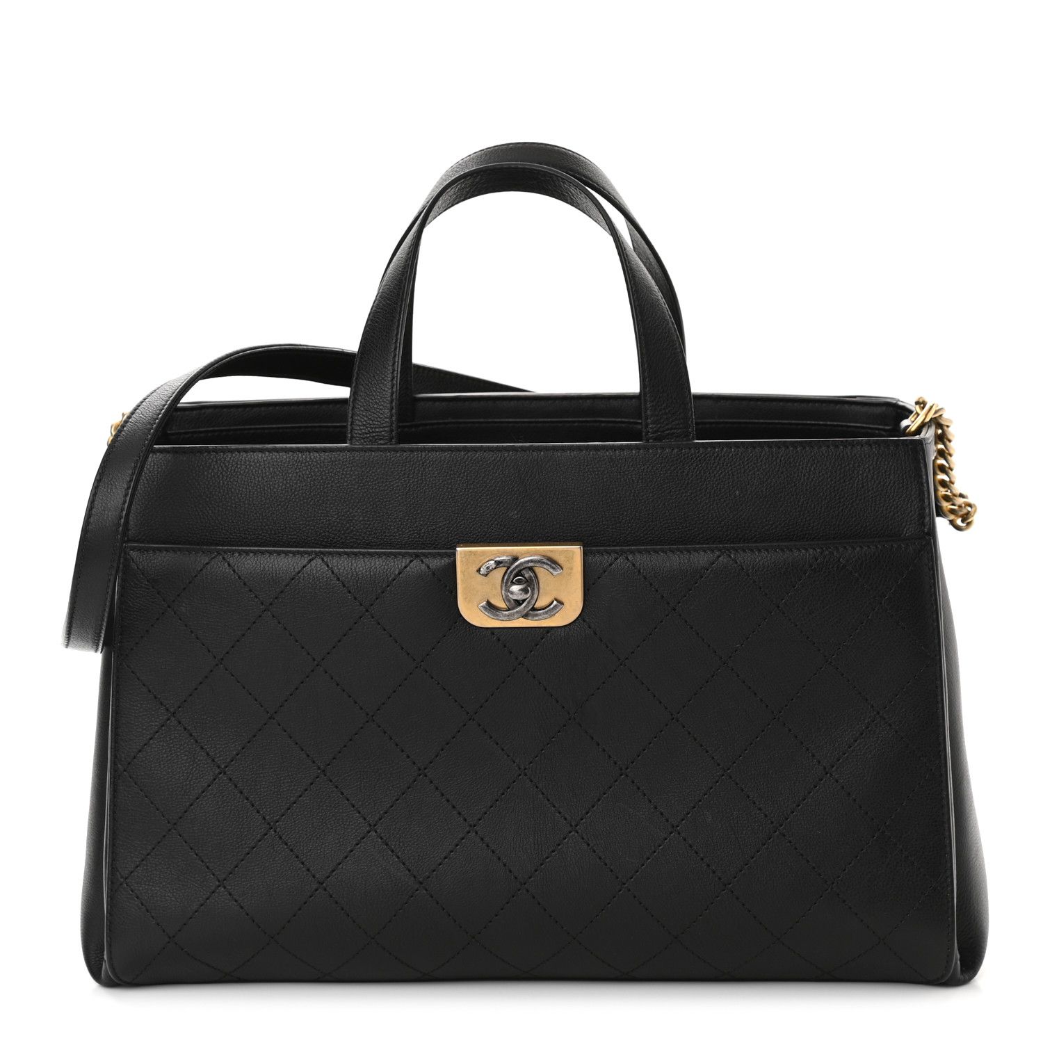 CHANEL Calfskin Stitched Large Straight Lines Shopping Tote Black | FASHIONPHILE | Fashionphile