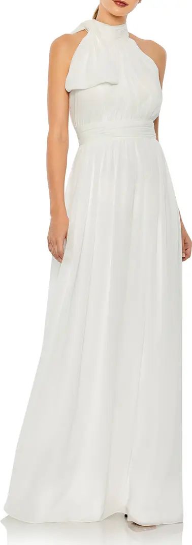 Ieena for Mac Duggal High Neck Ruched Chiffon A-Line Gown in Powder Blue at Nordstrom, Size 12 | Nordstrom