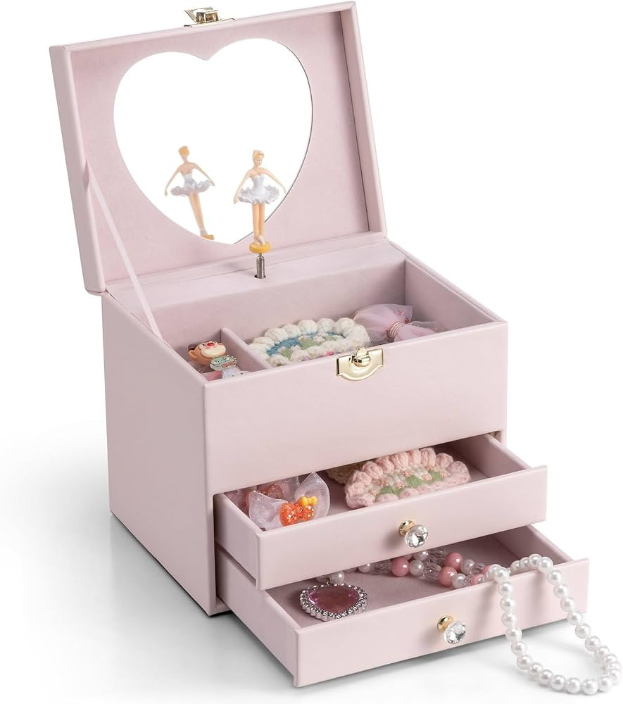 VLANDO 3 Layer Musical Jewelry Box for Girls, 2 Large Drawers Storage | Amazon (US)
