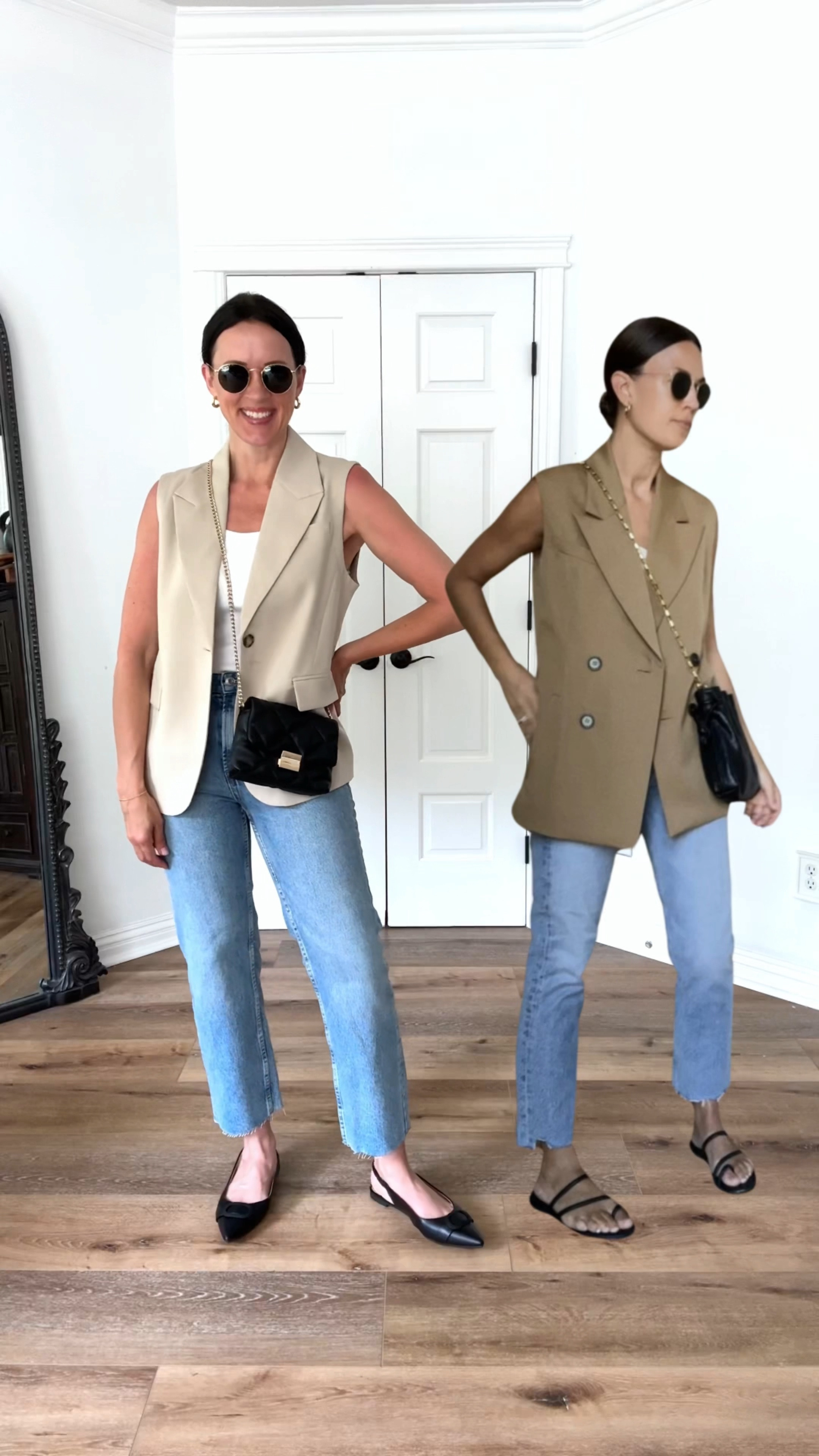 Pinterest looks for the win! And while my recreation isn’t exactly the same, I love the process of finding a look I like as inspo and shopping my own closet to recreate it with what I have and what suits my style. Sleeveless suit coats are super chic!

Sizing:
Suit coat vest-Amazon, wearing medium
Jeans-Mango, size up at least once, maybe twice. These are SNUG!
Slingback shoes-Target, run TTS
Tank-Target, wearing small

Elevated casual | spring outfit | sleeveless blazer vest | ankle jeans | rayban | round sunglasses | 

#LTKfindsunder50 #LTKover40 #LTKstyletip