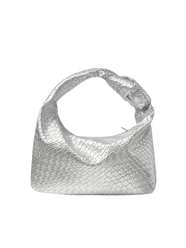 Verdusa Women's Hobo Bags Zipper Handbags Knot Strap Leather Shoulder Bag Evening Clutch Purses Silver One-Size | Amazon (US)