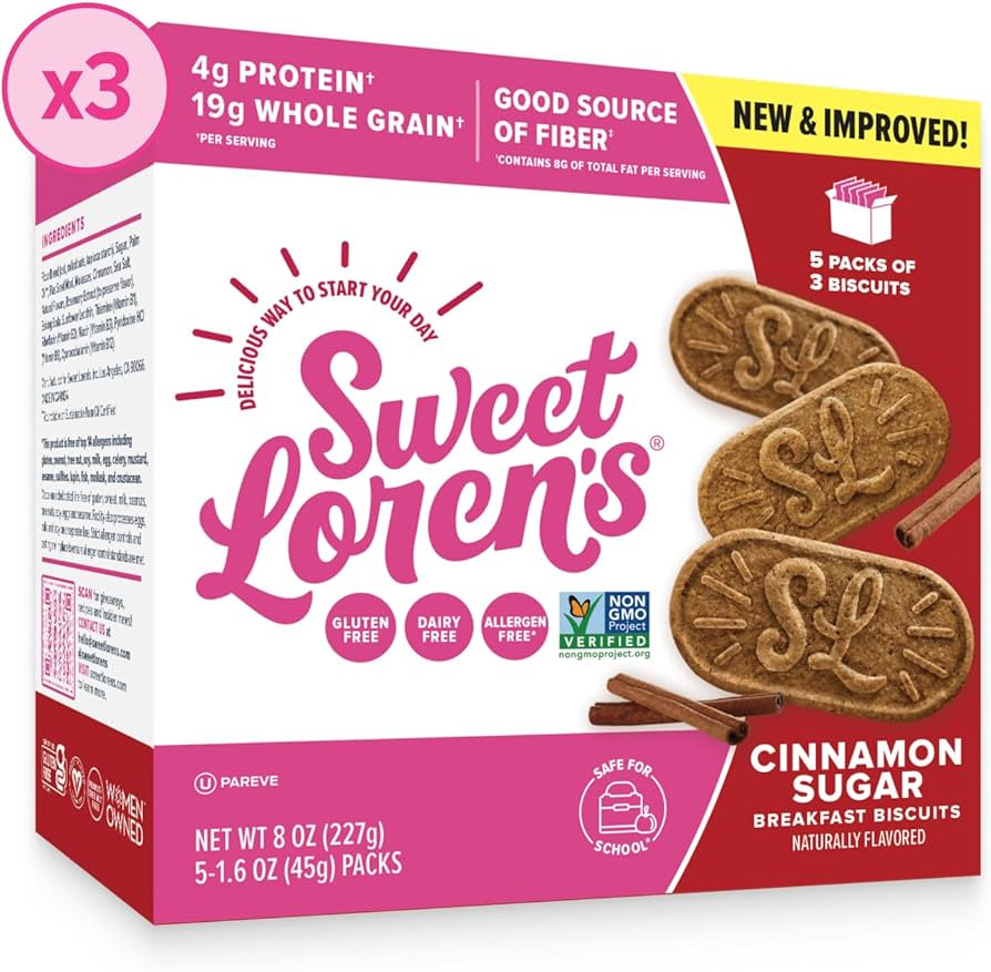 Sweet Loren's Vegan Breakfast Biscuits | Cinnamon Sugar | 4g Protein, 19g Whole Grains | Plant Ba... | Amazon (US)
