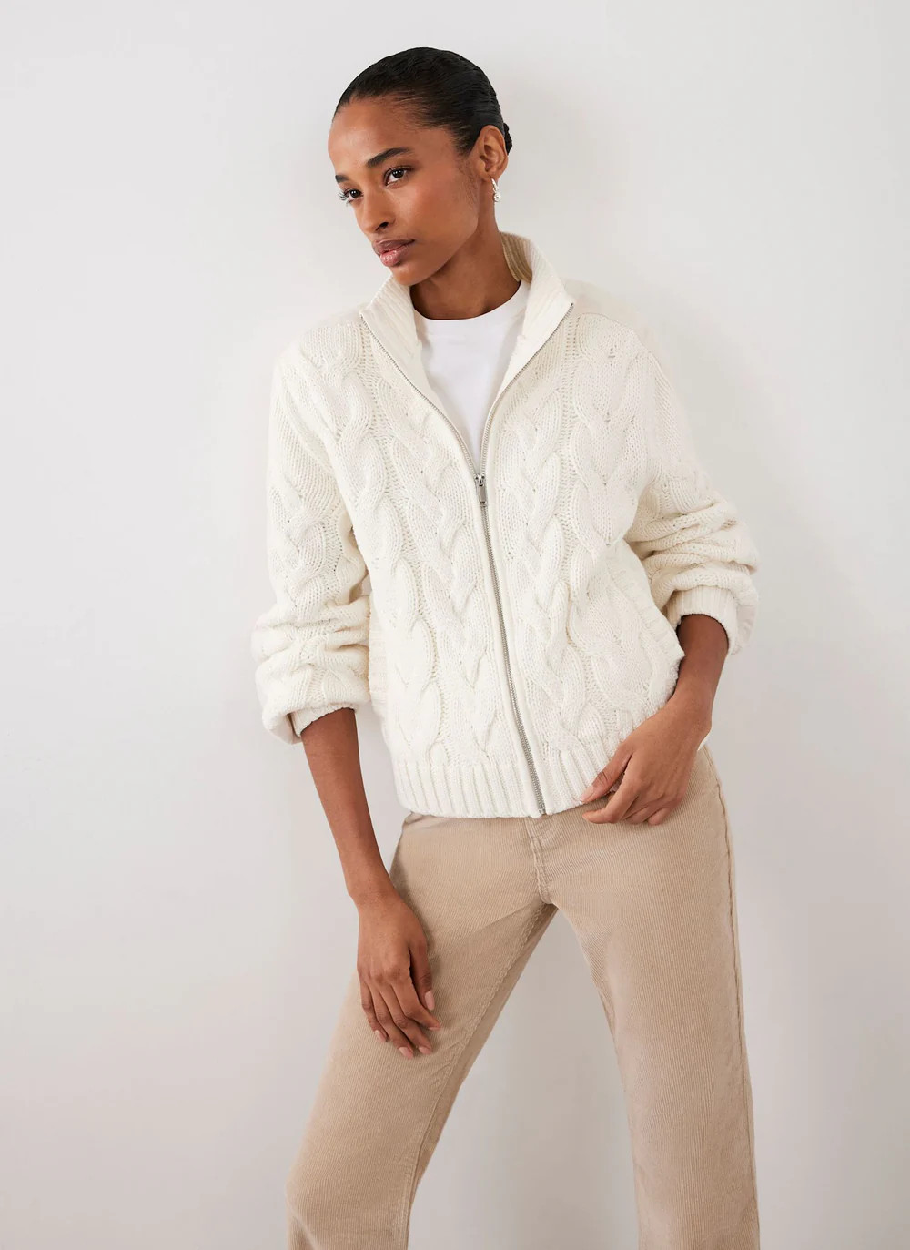 Cream Cable Knit Jacket | Mint Velvet