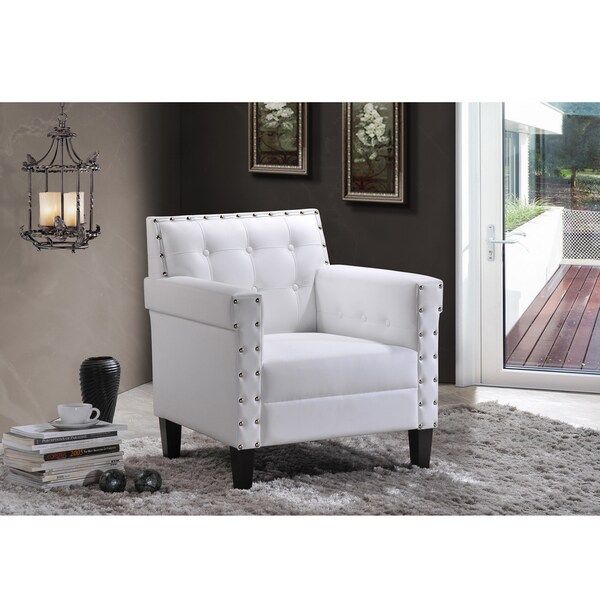 Dandridge Contemporary White Faux Leather Tufted Club Chair | Bed Bath & Beyond