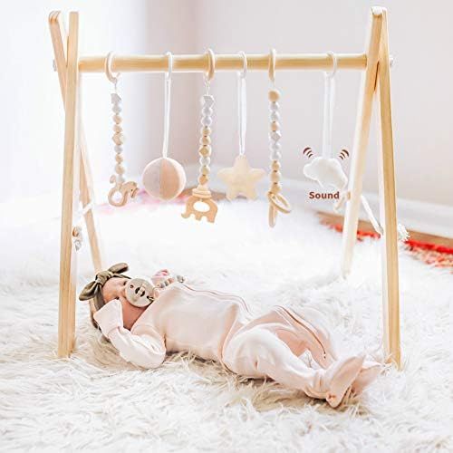 funny supply Wooden Baby Gym with 6 Gym Toys Foldable Baby Play Gym Frame Activity Center Hanging Ba | Amazon (US)