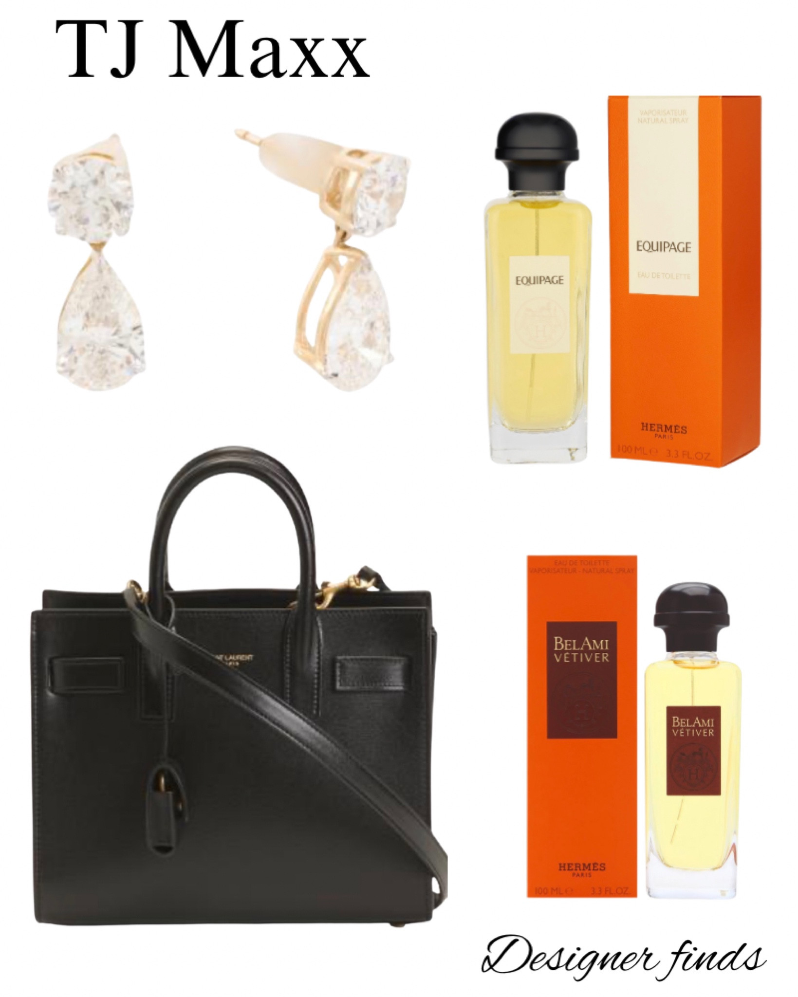 Hermes perfume, saint Laurent bag, lab grown diamond earrings, luxury, TJ Maxx sale, black leather tote.

#LTKWorkwear #LTKBeauty #LTKSaleAlert