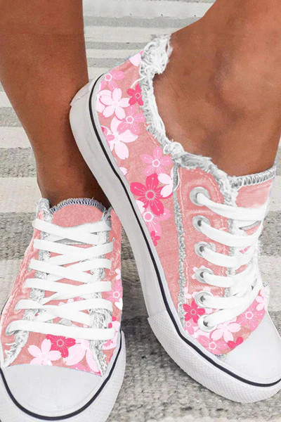 Cherry Blossom Lace Up Canvas Shoes | Evaless