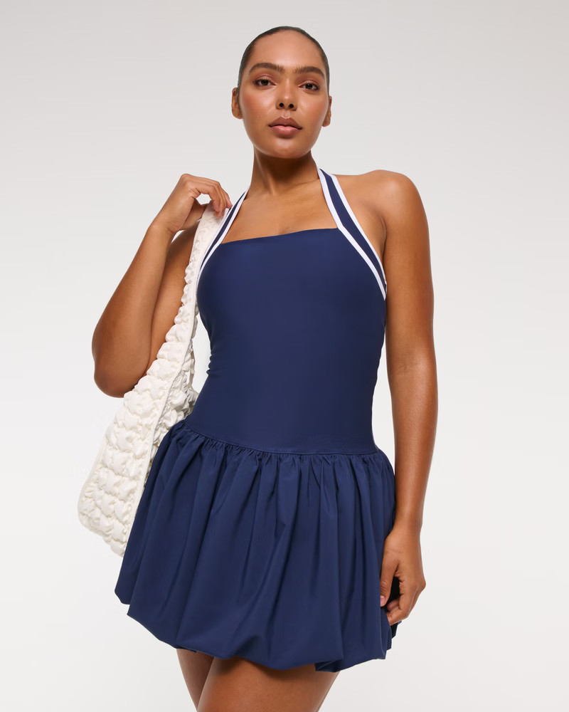 YPB motionTEK Halter Bubble Hem Mini Dress | Abercrombie & Fitch (US)