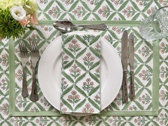 Floral Block Print Placemat  the Walled Garden set of 4  | Etsy | Etsy (US)