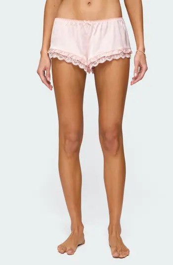 EDIKTED Clair Ruffle & Lace Satin Shorts | Nordstrom | Nordstrom