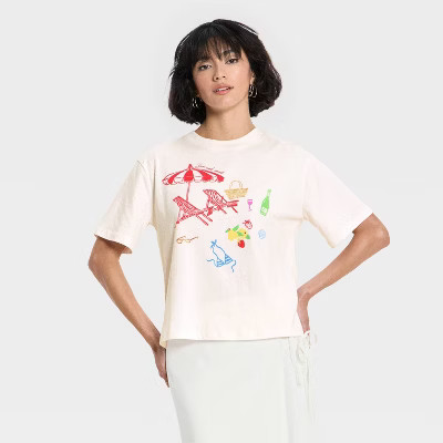 Women's Relaxed Short Sleeve Beach Graphic T-Shirt - Future Collective White | Target