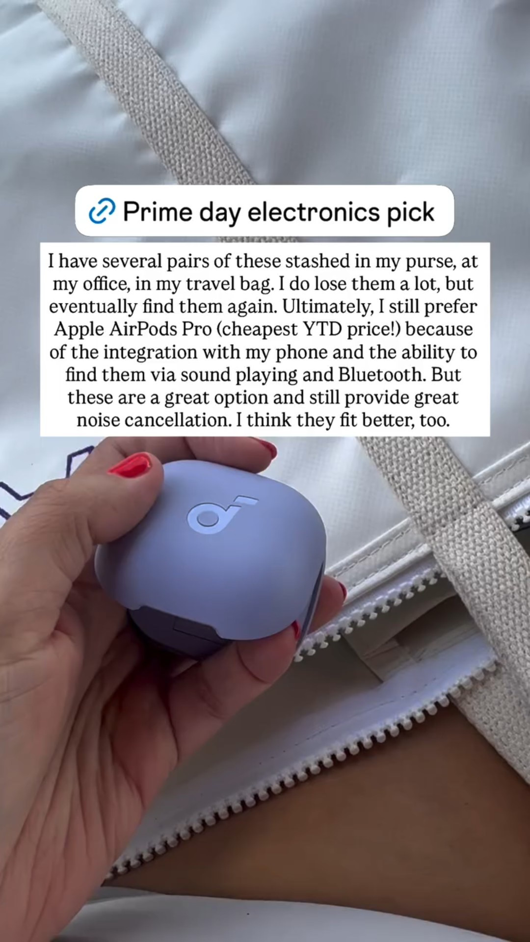 I have several pairs of these stashed in my purse, at my office, in my travel bag. I do lose them a lot, but eventually find them again. Ultimately, I still prefer Apple AirPods Pro (cheapest YTD price!) because of the integration with my phone and the ability to find them via sound playing and Bluetooth. But these are a great option and still provide great noise cancellation. I think they fit better, too.

#LTKTravel #LTKSaleAlert #LTKFindsUnder100