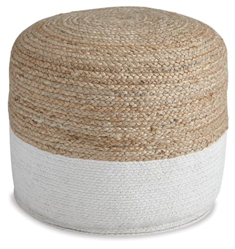 Signature Design by Ashley Sweed Valley Jute & Cotton Pouf, 19 x 19 Inches, Beige & White | Amazon (US)