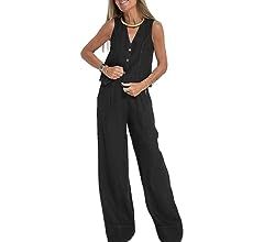 Perbai Womens V Neck Sleeveless Crop Vest Wide Leg Pants Sets 2 Piece Blazer Suits Summer Matchin... | Amazon (US)