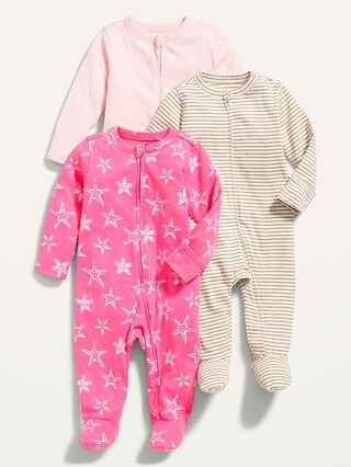 Unisex Sleep & Play 1-Way-Zip Footed One-Piece 3-Pack for Baby | Old Navy (US)