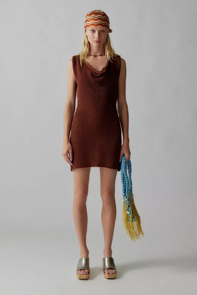 UO Sunny Crochet Cowl Neck Mini Dress | Urban Outfitters (US and RoW)