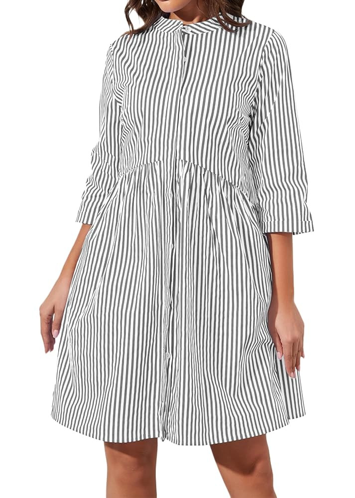 Ythomm Womens Striped Shirt Dresses Casual Button Down Collared Tunic Blouse Mini Dress Loose Fit... | Amazon (US)
