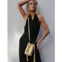 Gold Evening Bag, Cross Body Small Golden Purse For Wedding, Mini Leather Drawstring Pouch | Etsy (US)