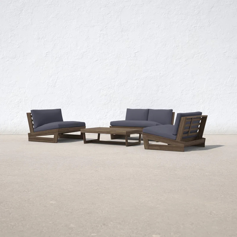 Louise Solid Wood 4 - Person Seating Group with Cushions | Wayfair North America