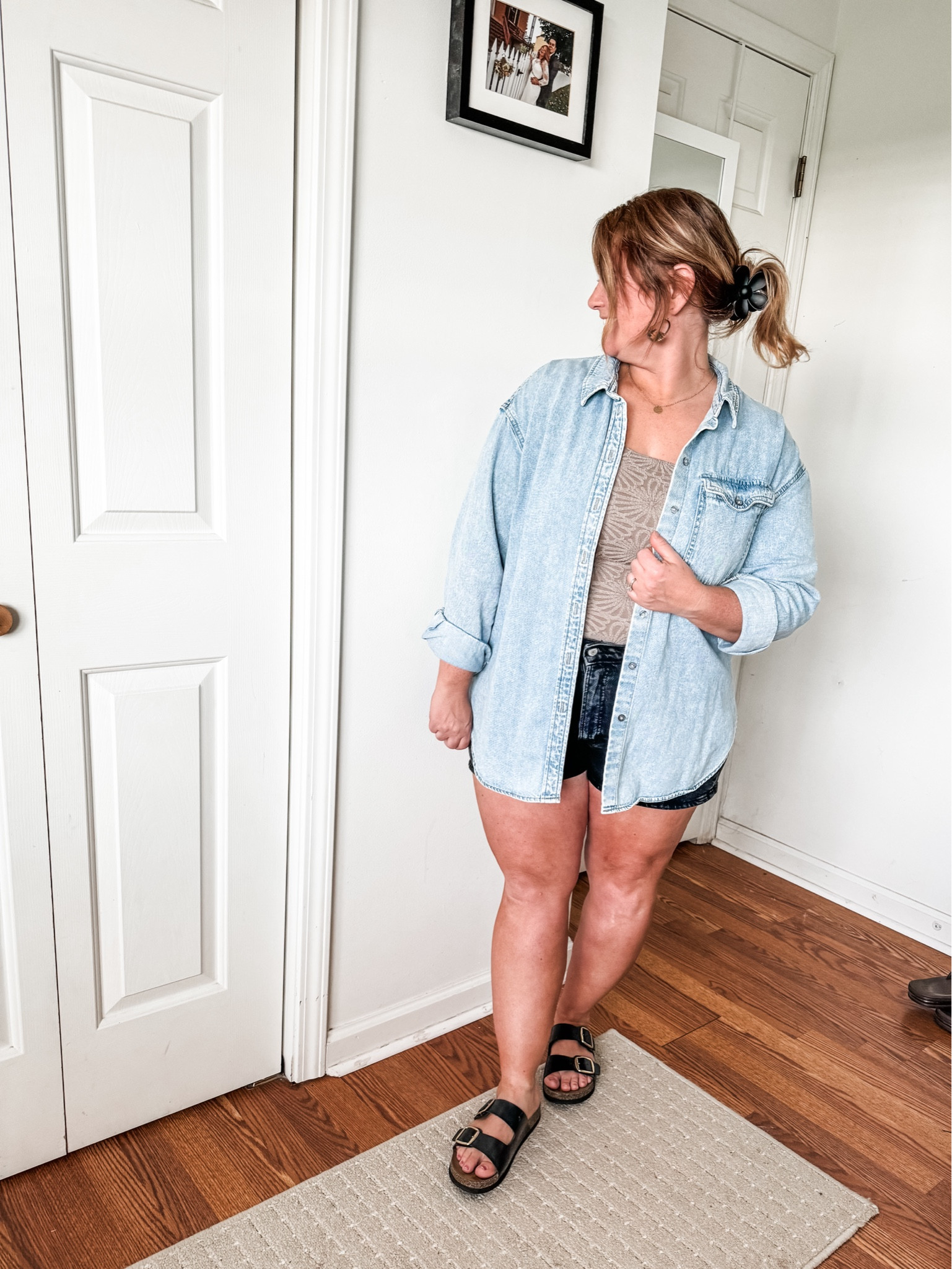 I love a good denim button down! Here I paired it with a textured tank and black denim shorts for an early Fall look  

#LTKSeasonal #LTKFindsUnder50 #LTKMidsize