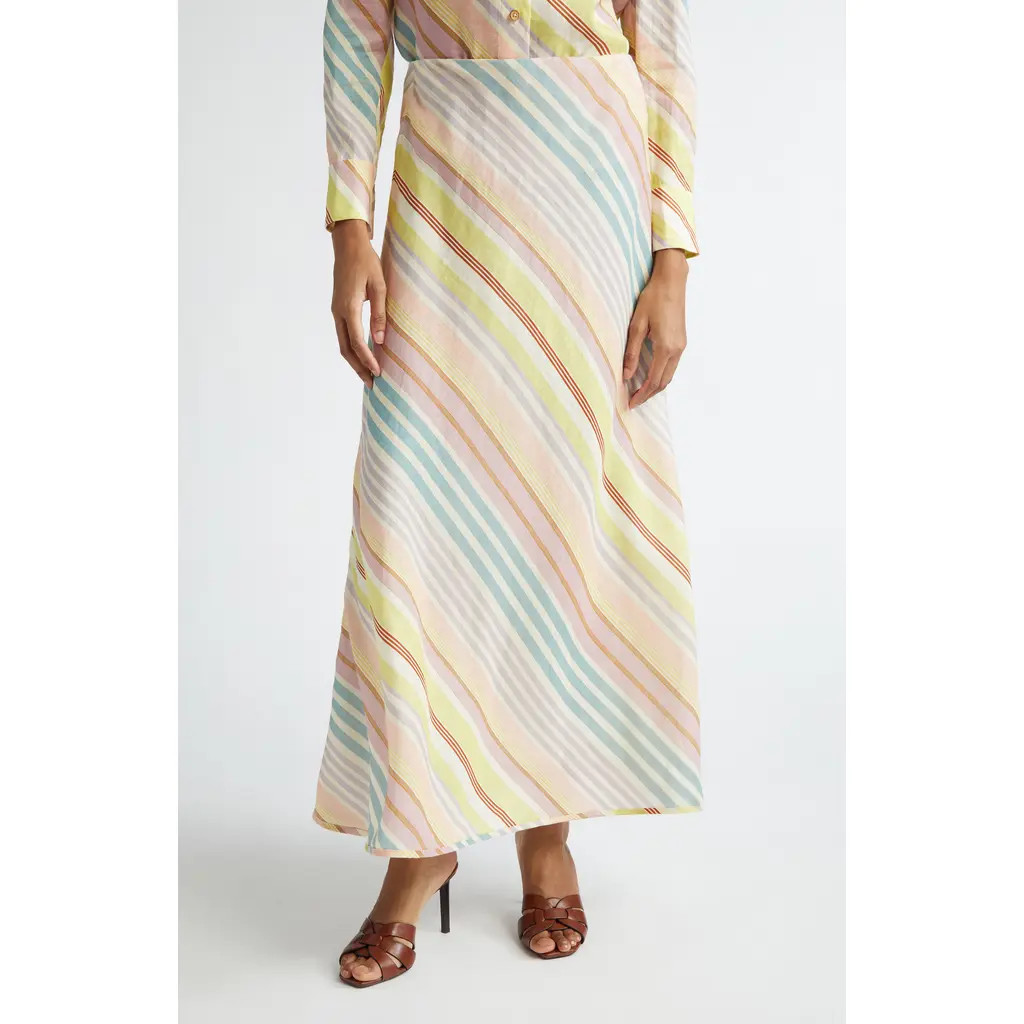 Zimmermann Halliday Bias Stripe Linen Maxi Skirt in Multi Stripe at Nordstrom, Size 2 | Nordstrom