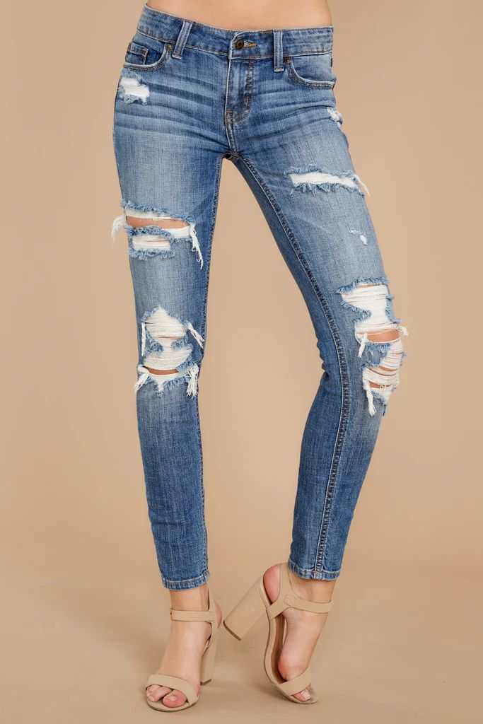 Clearly Obvious Medium Wash Distressed Skinny Jeans | Red Dress 